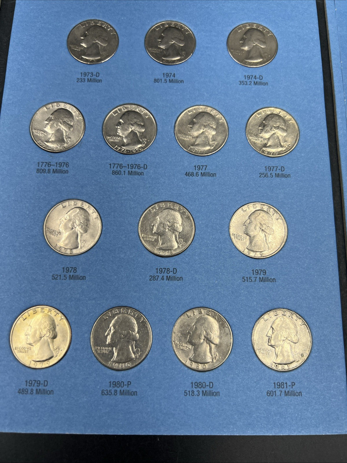 41 Coin 1966 - 1987 Washington Copper Nickel Quarter Set in Folder