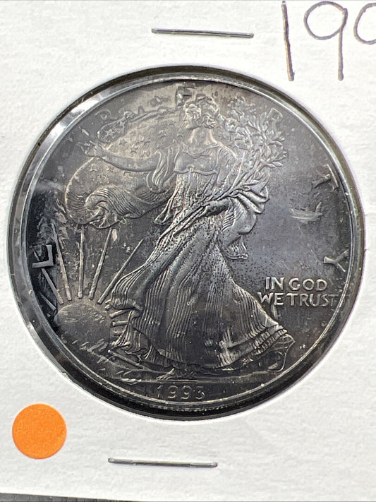 1993 1 OZ American Silver Eagle ASE Coin CH BU Nice Toning Toner Reverse SKU#2G