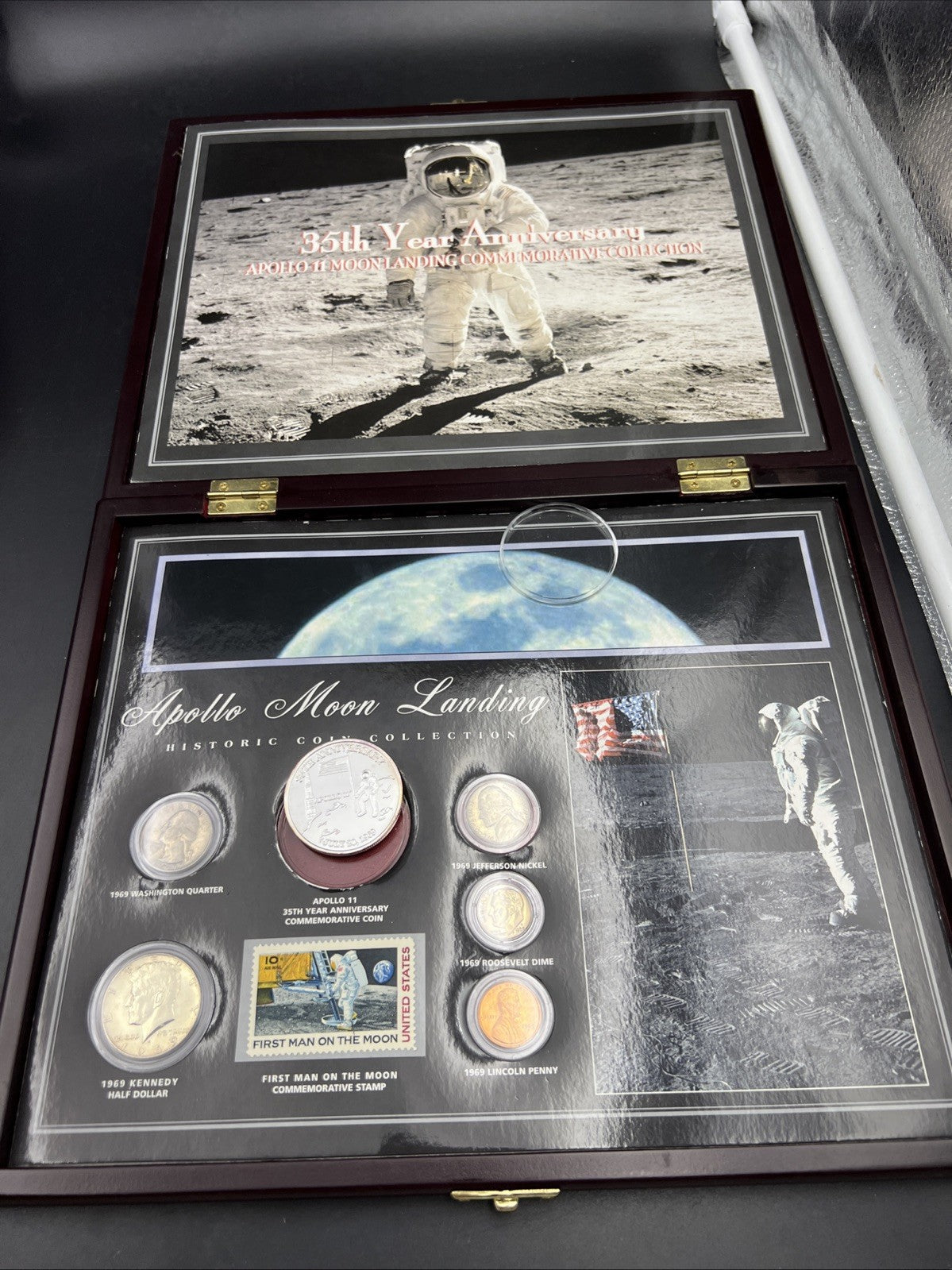 Apollo 11 Moon Landing 1 oz Silver Coin in Display Set w Accompanying 1969 Coins