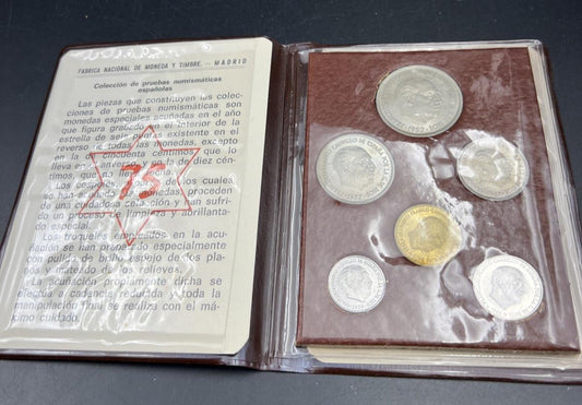 1957 / 75 Spain 6 Coin Proof Set - Original Wallet - Madrid - Pruebas Numismatic