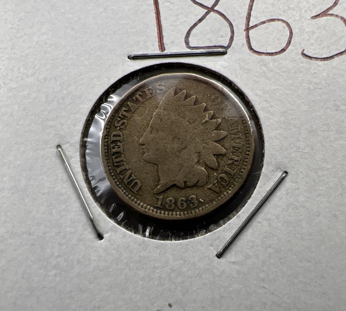 1863 1c Indian One Cent Coin Choice VG Very Good / Fine Circ SKU#A