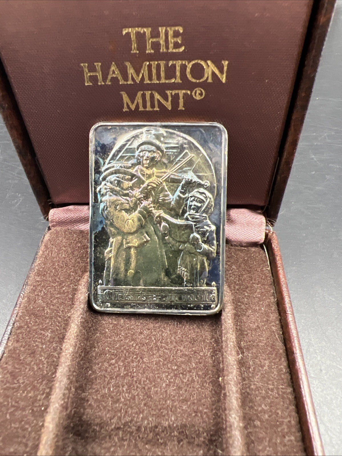 1974 Annual Christmas Ingot 1 Oz .999 Silver Bar Nice Toning Norman Rockwell