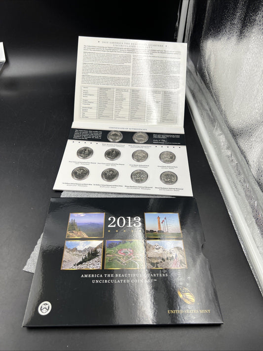 2013 P & D US Mint America the Beautiful Uncirculated 10 Coin ATB Quarter Set