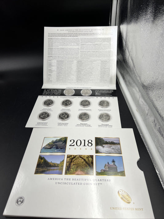 2018 P & D US Mint America the Beautiful Uncirculated 10 Coin ATB Quarter Set