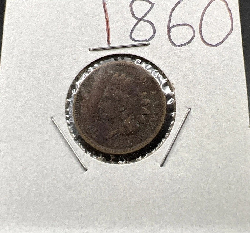 1860 1c Indian Head Cent Penny Very Circulated Damaged SKU#A