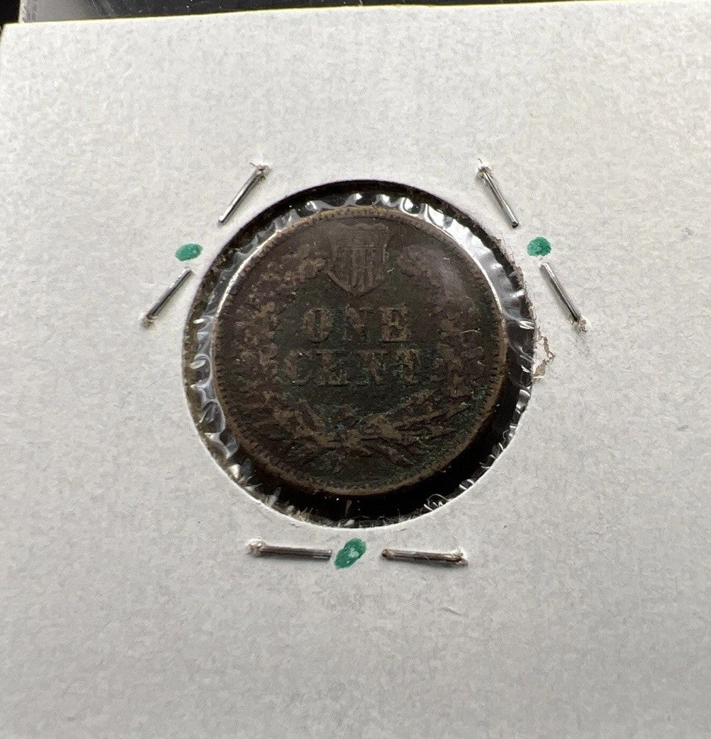 1860 1c Indian Head Cent Penny Very Circulated Damaged SKU#A