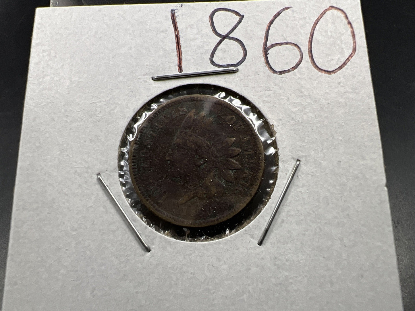 1860 1c Indian Head Cent Penny Very Circulated Damaged SKU#A