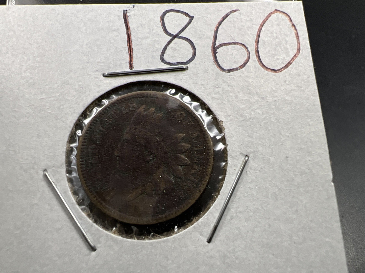 1860 1c Indian Head Cent Penny Very Circulated Damaged SKU#A
