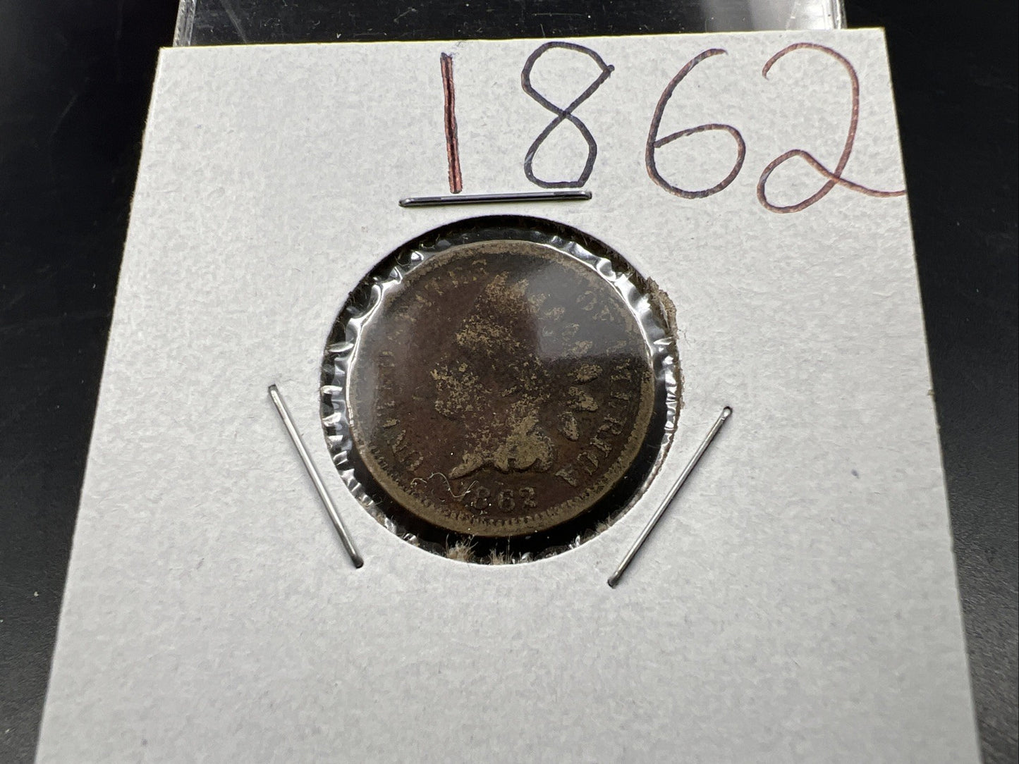 1862 1c Indian Head Cent Penny Very Circulated Damaged SKU#A