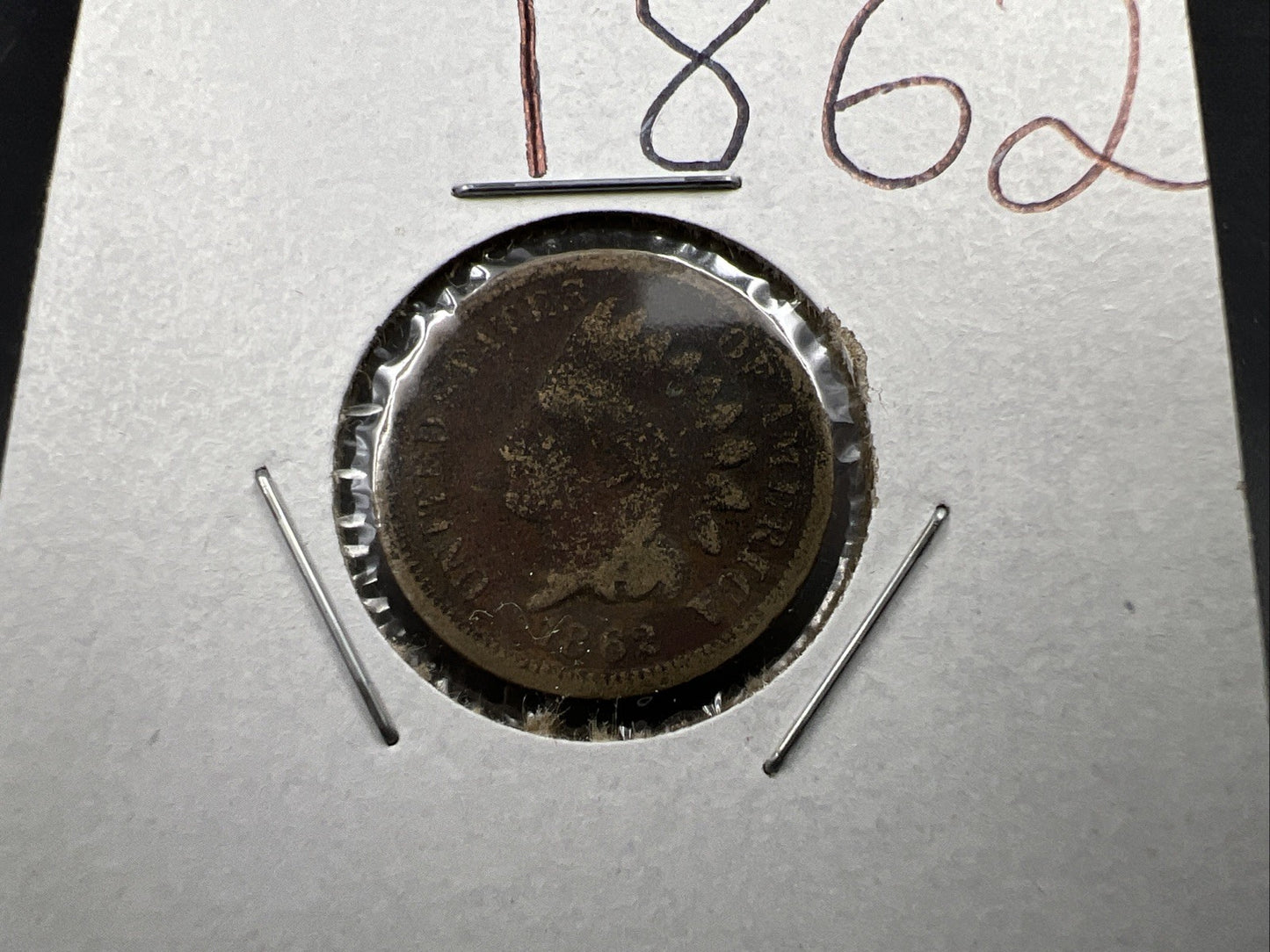 1862 1c Indian Head Cent Penny Very Circulated Damaged SKU#A