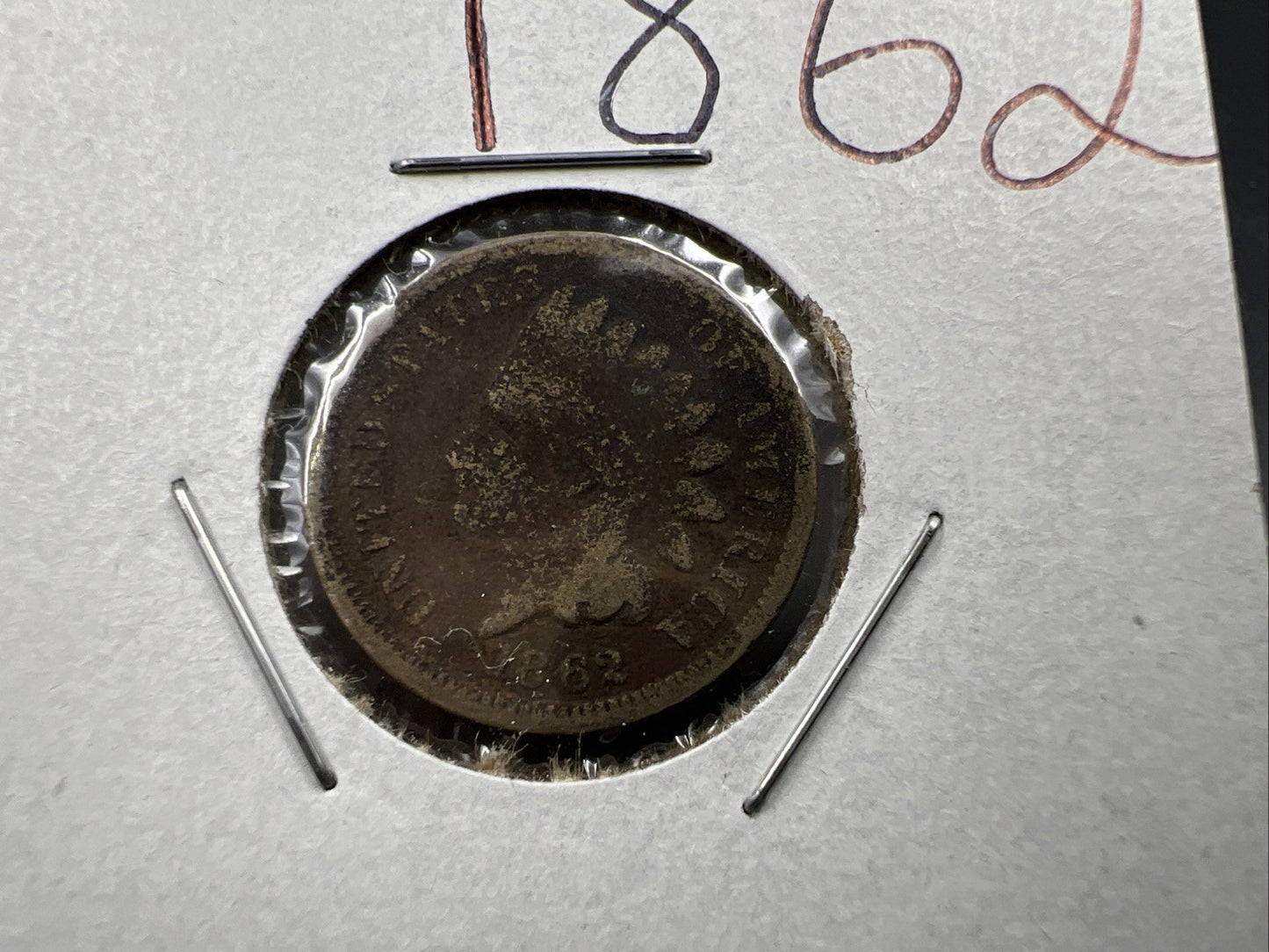 1862 1c Indian Head Cent Penny Very Circulated Damaged SKU#A