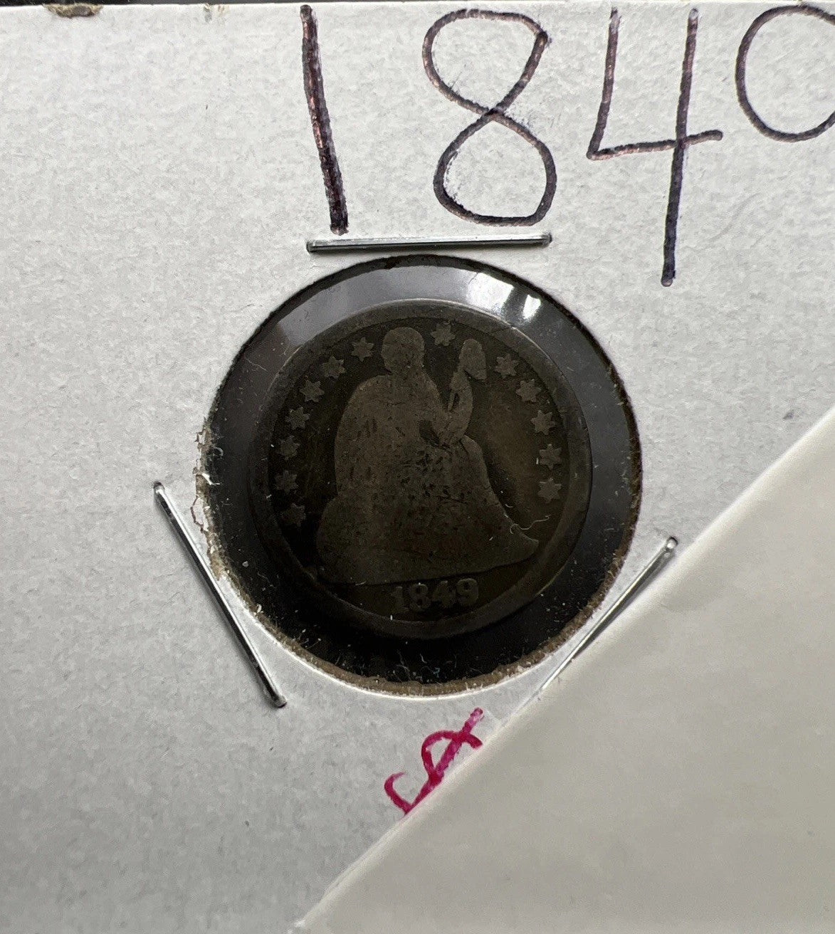 1849 10c Liberty Seated Dime Coin AG About Good Circulated Full Date