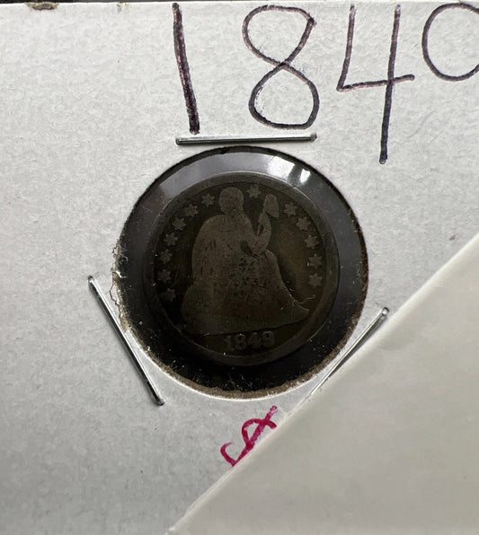 1849 10c Liberty Seated Dime Coin AG About Good Circulated Full Date