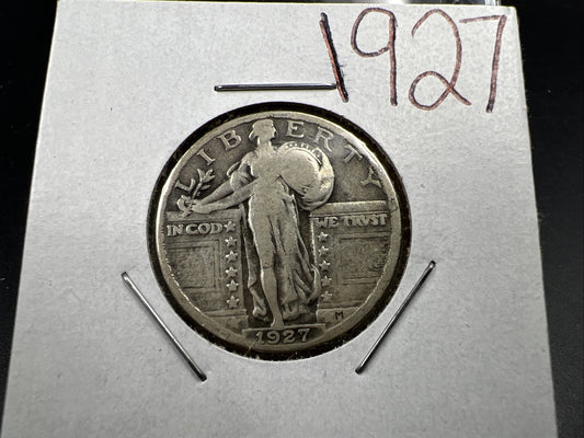 1927 P 25c Standing Liberty Silver Quarter Coin Choice VG Very Good Circ SKU#A