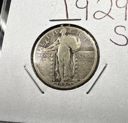 1929 S Standing Liberty Silver Quarter Coin Choice Good Circ SKU#A