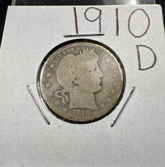 1910 D 25c Barber Silver Quarter Coin AG About Good Circulated SKU#A