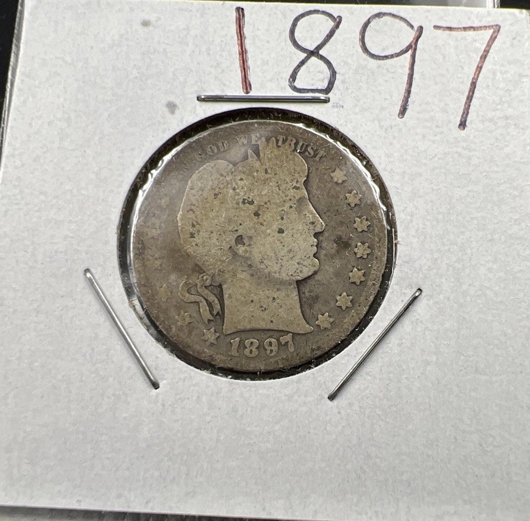 1897 P 25c Barber Silver Quarter Coin AG Very Circulated SKU#A