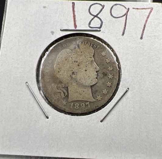 1897 P 25c Barber Silver Quarter Coin AG Very Circulated SKU#A