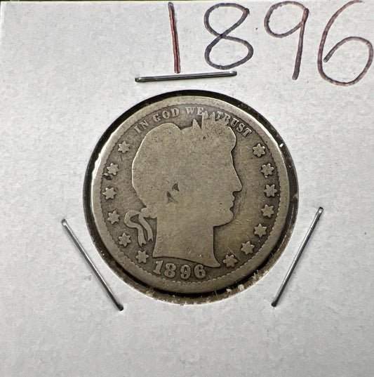 1896 P 25c Barber Silver Quarter Coin CH AG / Good Circulated SKU#A