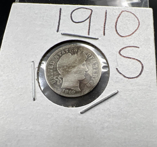 1910 S Barber 90% Silver Dime Coin AG About Good Very Circulated SKU#A