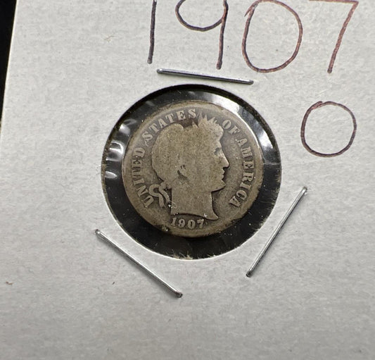 1907 O Barber 90% Silver Dime Coin AG About Good Very Circulated SKU#A