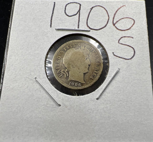 1906 S Barber 90% Silver Dime Coin CH AG / Good Circulated SKU#A
