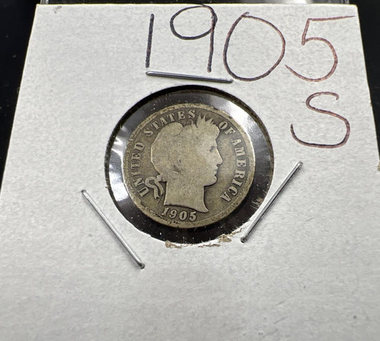 1905 S Barber 90% Silver Dime Coin CH AG / Good Circulated SKU#A
