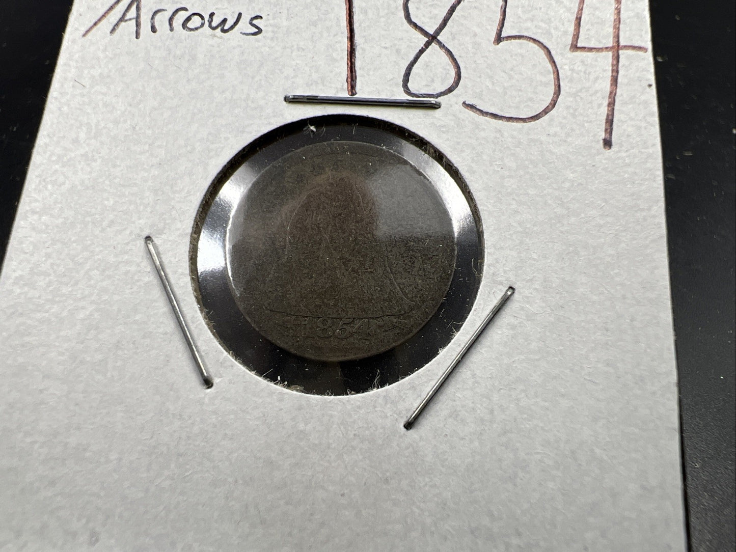 1854 w/ Arrows Seated Liberty Silver Dime Coin Very Circulated Toned SKU#A