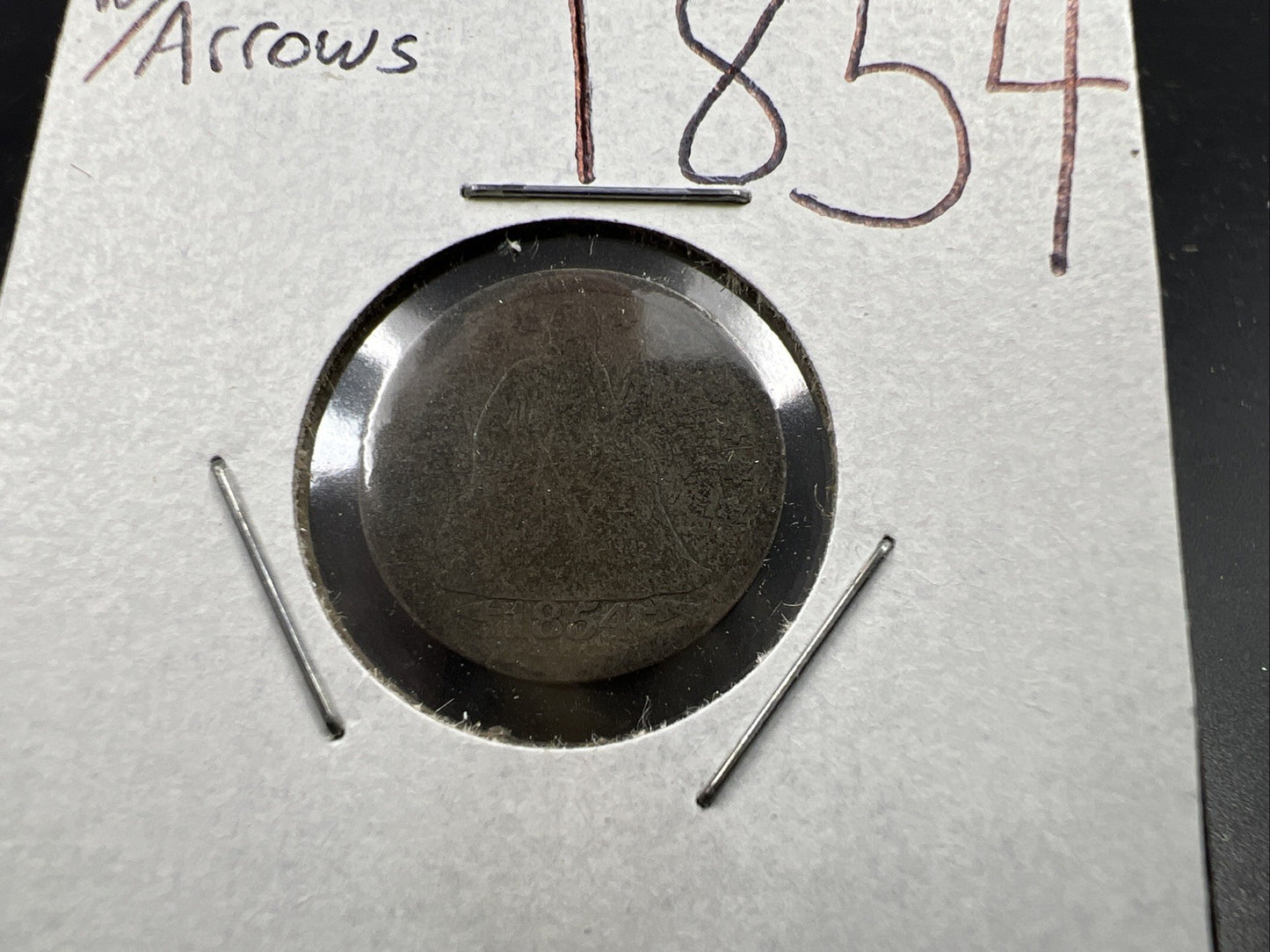 1854 w/ Arrows Seated Liberty Silver Dime Coin Very Circulated Toned SKU#A