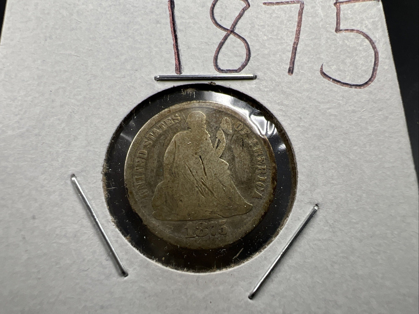 1875 P Seated Liberty Silver Dime Coin AG Very Circulated SKU#A