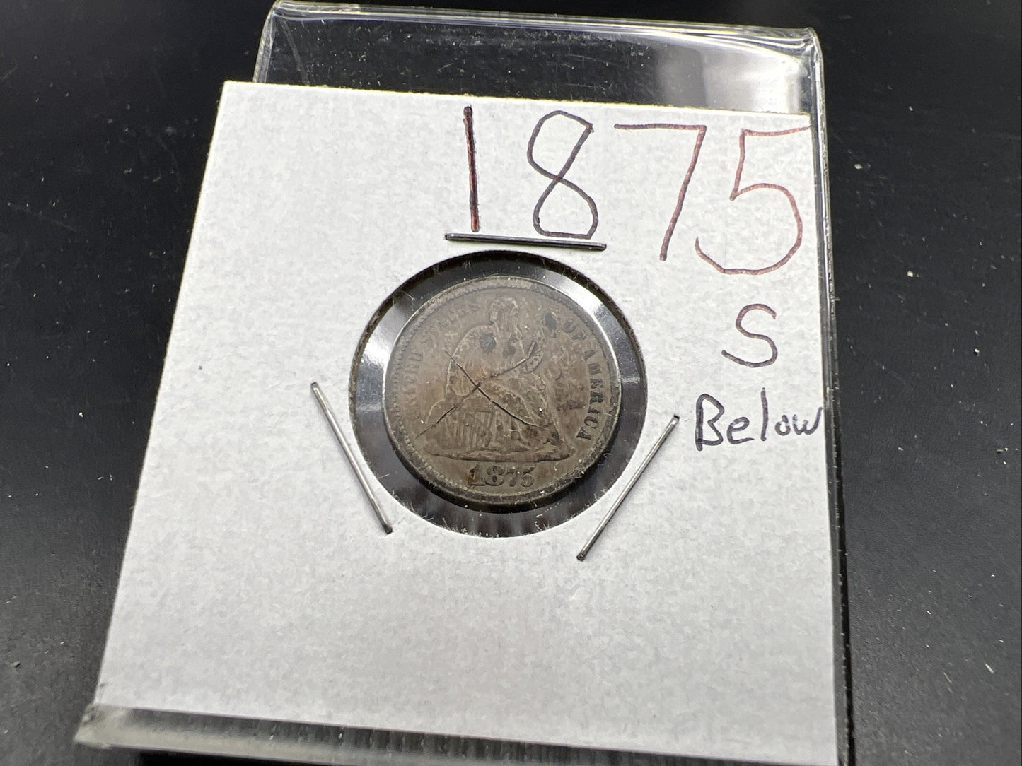 1875 S Below Bow Seated Liberty Silver Dime Coin VG Details Damaged Ugly SKU#A