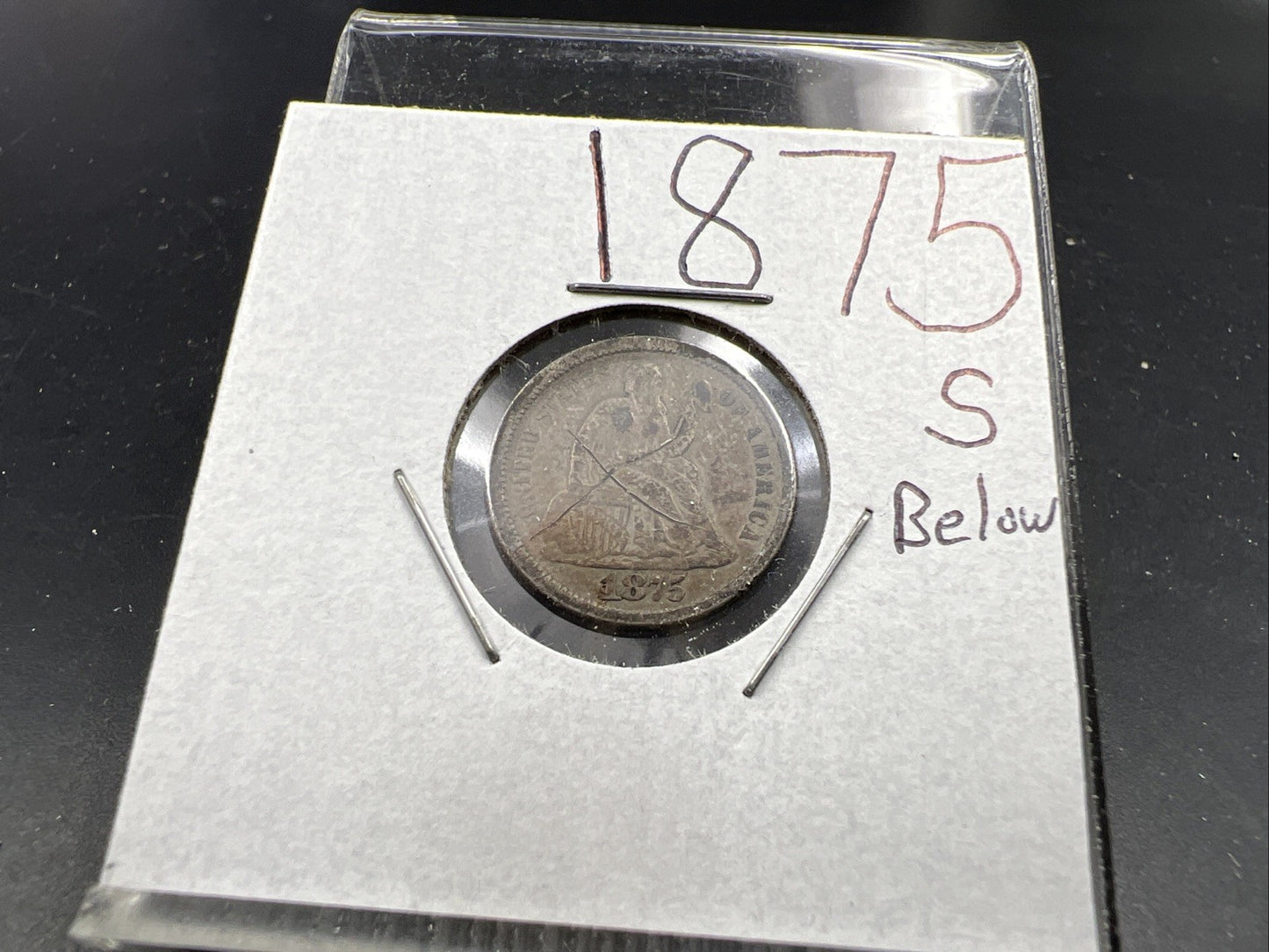 1875 S Below Bow Seated Liberty Silver Dime Coin VG Details Damaged Ugly SKU#A