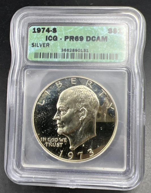 1974 S $1 Ike Eisenhower 40% Proof Silver Dollar Coin PR69 DCAM ICG #131