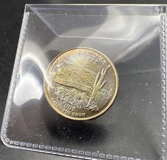 2008 D Arizona State Statehood Quarter Coin GEM BU PQ Obverse Toning Toner