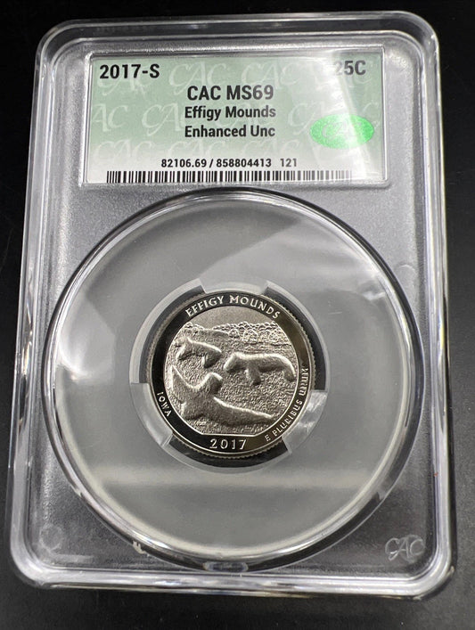 2017 S Enhanced UNC Effigy Mounds ATB America The Beautiful Quarter CAC MS69 #A