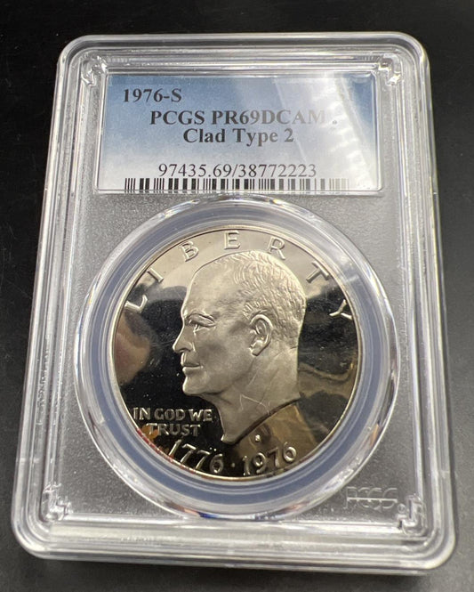 1976 S Proof Clad Type 2 Ike Eisenhower Dollar Coin PR69 DCAM Toned Spot #23
