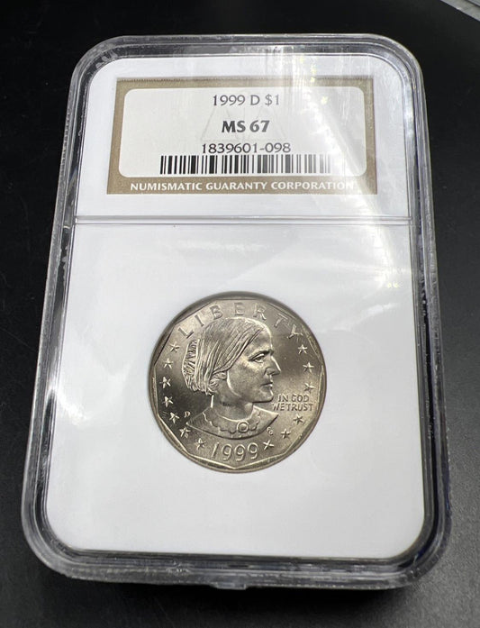1999 D SBA $1 Susan B Anthony Small Size Dollar Coin NGC MS67 GEM BU #098
