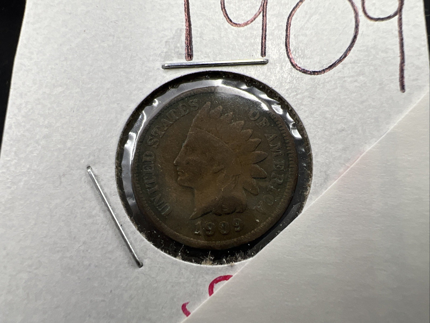 1909 1c Indian Head Cent Coin VG Details Circ SKU#B