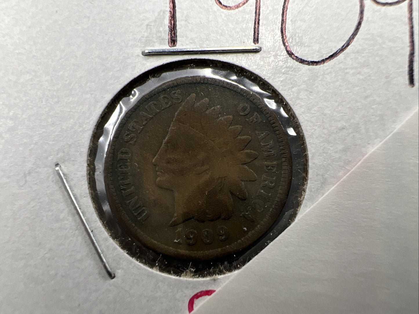 1909 1c Indian Head Cent Coin VG Details Circ SKU#B