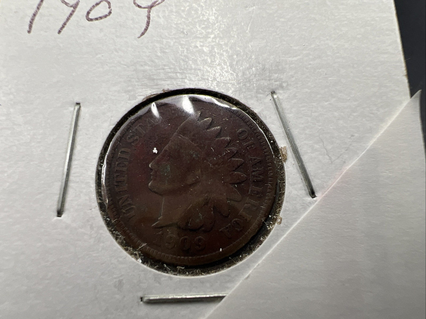 1909 1c Indian Head Cent Coin VG Details Circ SKU#D