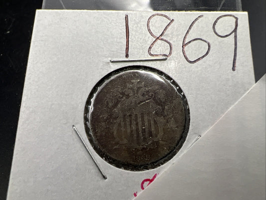 1869 5c Shield Nickel Very Circulated SKU#G