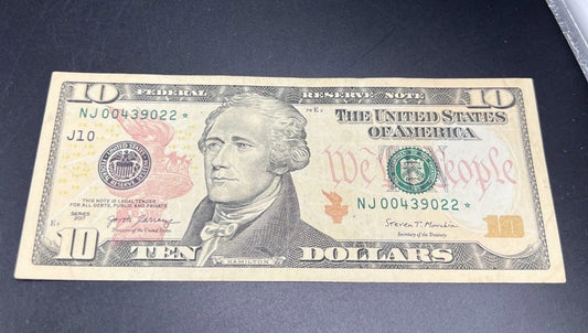 2017 * Star $10 FRN Federal Reserve Note Choice VF Very Fine #022