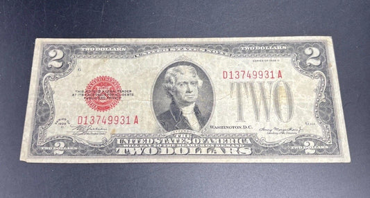 1928 D $2 USN United States Note Red Seal Legal Tender CH VG / Fine #931