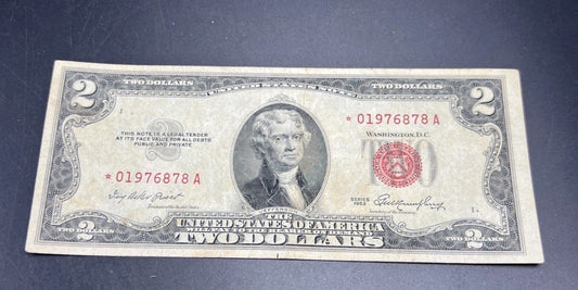 1953 * Star $2 USN United States Note Legal Tender Bill Choice Fine Circ #878