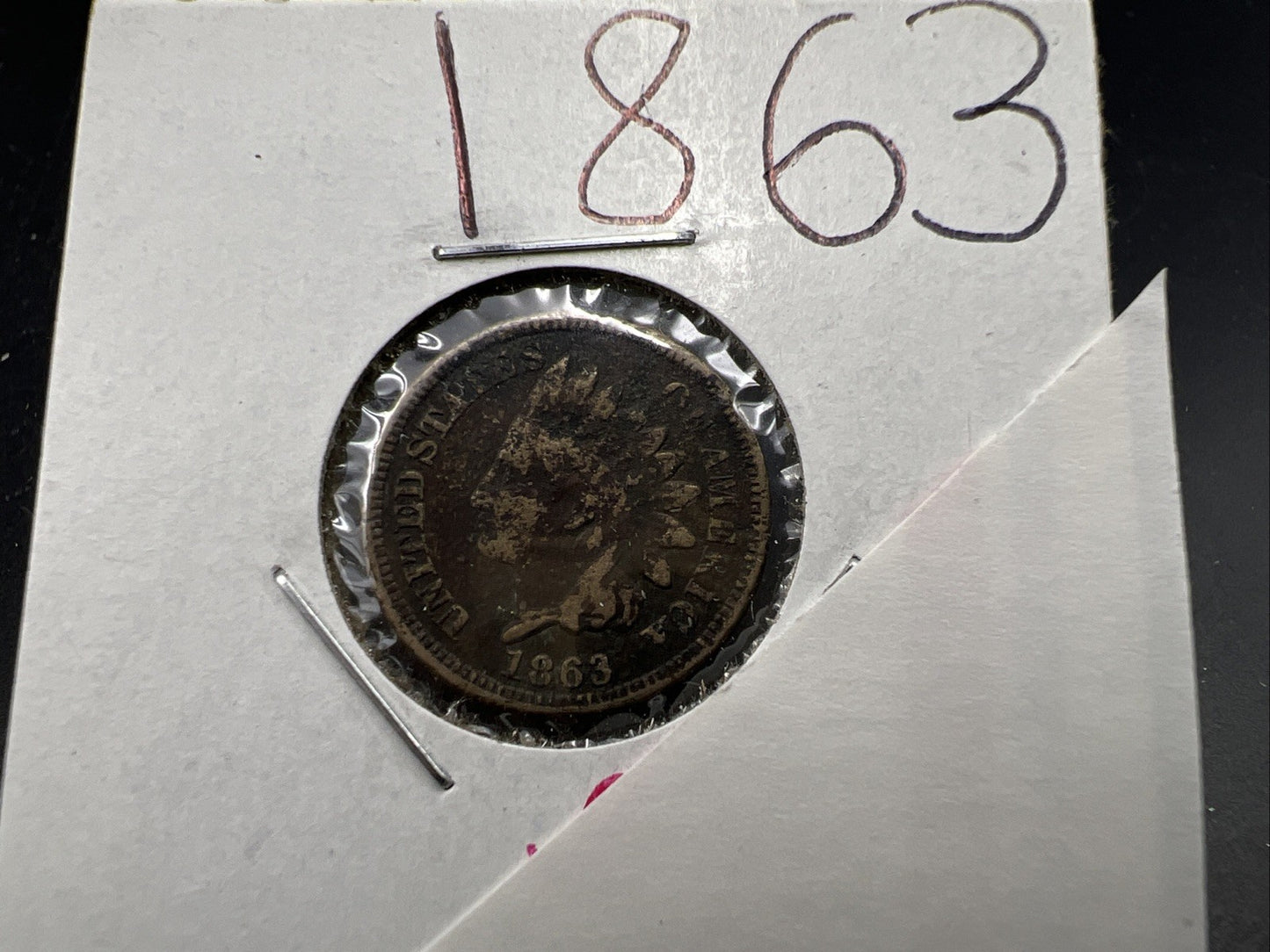 1863 1c Indian One Cent Coin VG Details Damaged Ugly Cull SKU#A