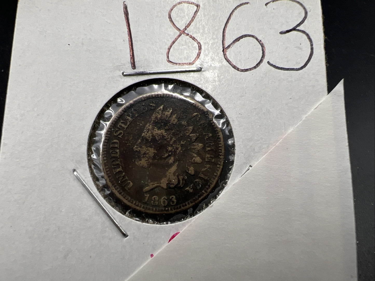 1863 1c Indian One Cent Coin VG Details Damaged Ugly Cull SKU#A