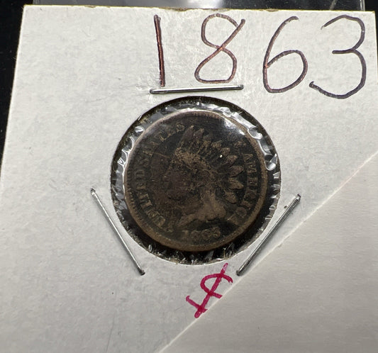 1863 1c Indian One Cent Coin VG Details Damaged Ugly Cull SKU#B