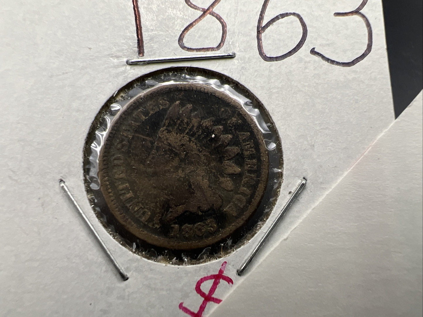 1863 1c Indian One Cent Coin VG Details Damaged Ugly Cull SKU#B
