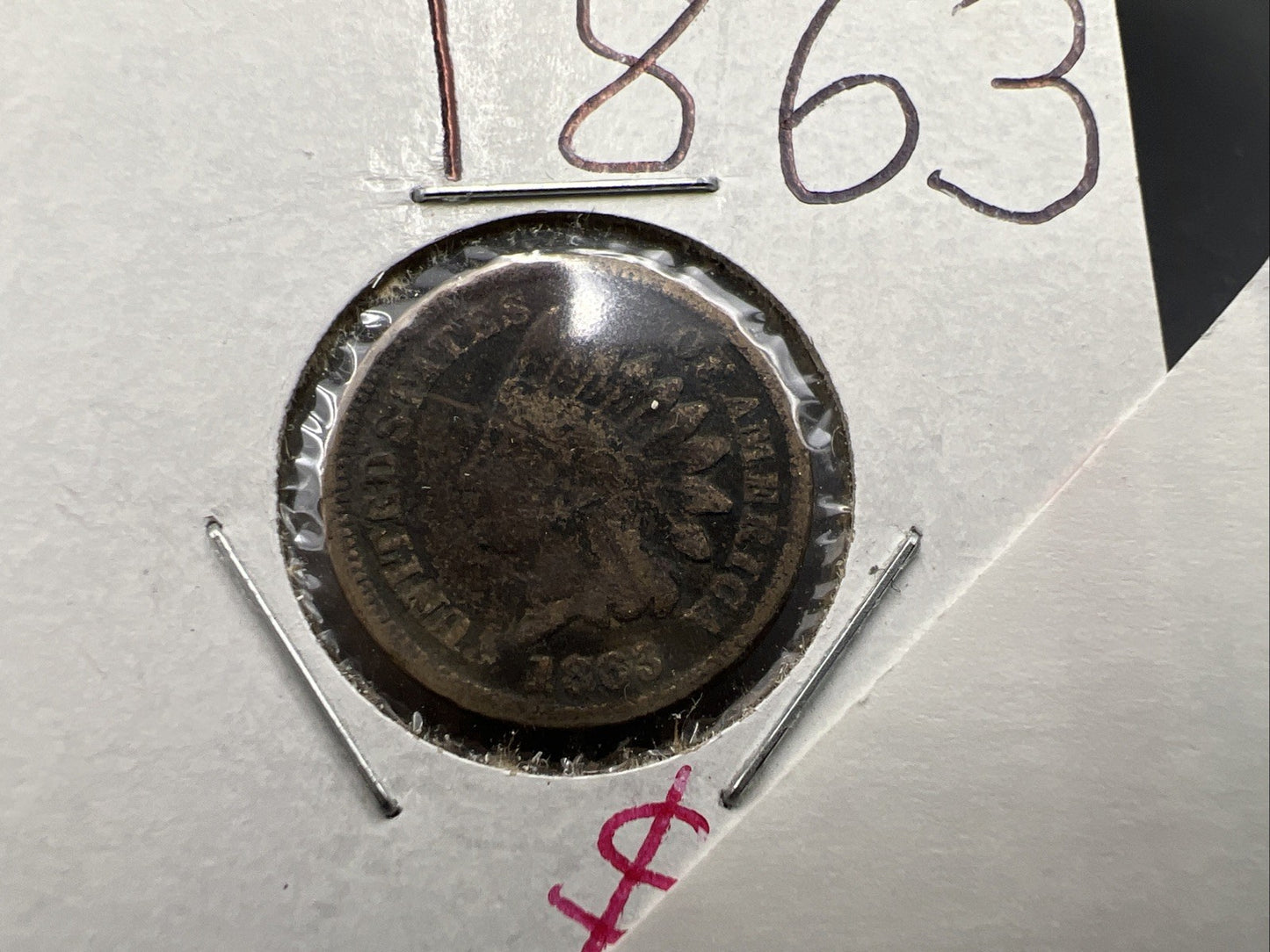 1863 1c Indian One Cent Coin VG Details Damaged Ugly Cull SKU#B