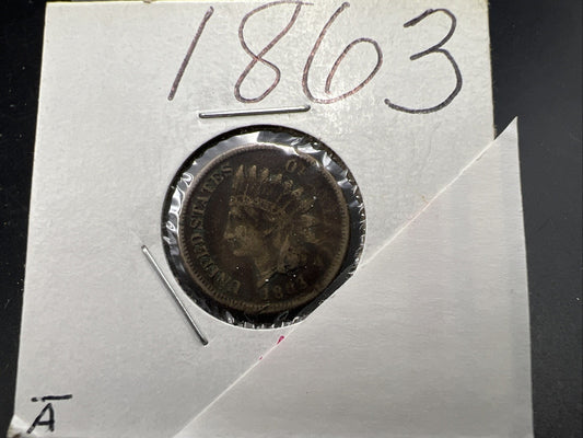 1863 1c Indian One Cent Coin VG Details Damaged Ugly Cull SKU#C